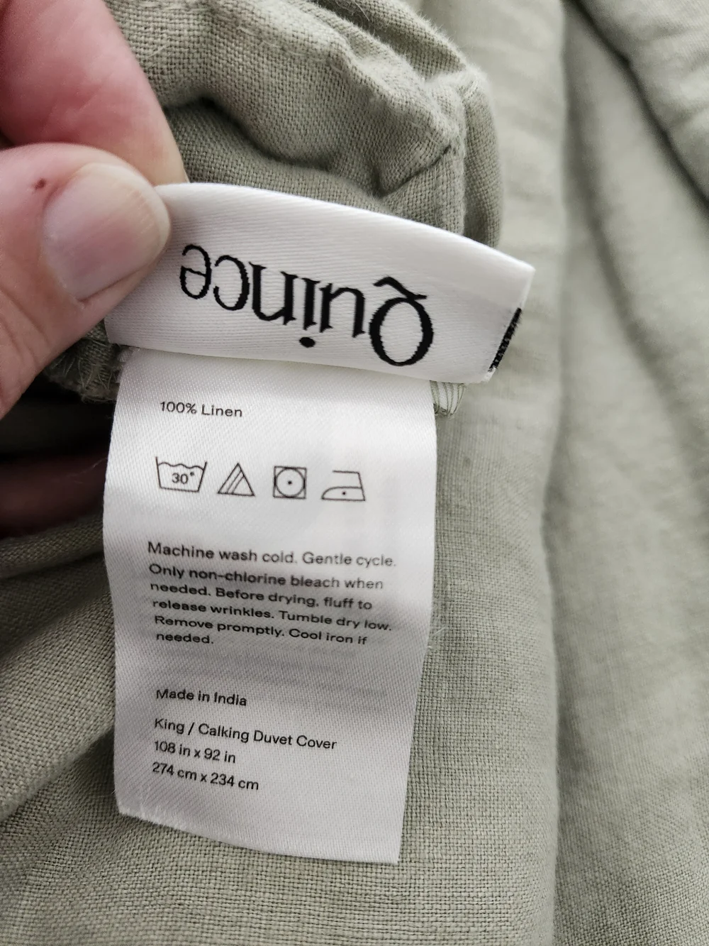 Quince European Linen Duvet Cover King/Cal King – Soft Sage / Light Olive